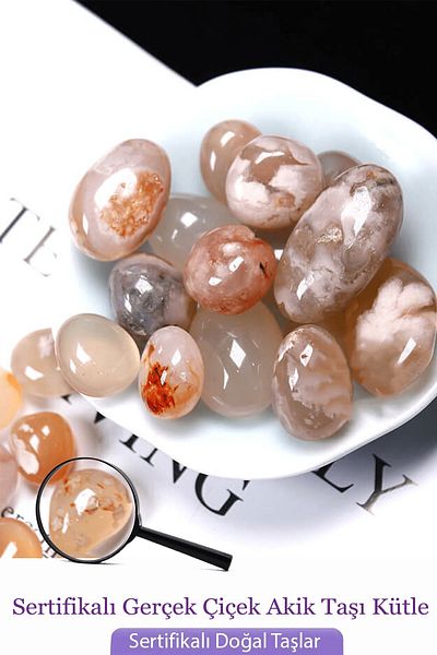 Tesbih Atölyesi Certified Tumbled Flower Agate Stone Mass