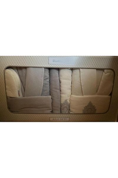 Özdilek Majestic Family Bathrobe Set Grey-Cream/Silver