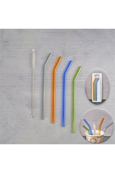 Tohana Colored Glass Straw Set Curved