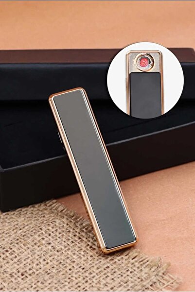 platin hediyelik Elektronik Alevsiz ( Siyah ) Kızaklı USB Şarjlı Çakmak