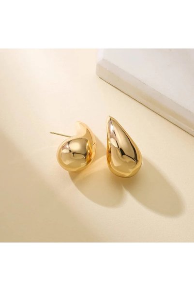 Efe Toys Gold Color Plated Drop Earring Shiny Stainless Steel Thick Teardrop Earring Jewelry Is 3cm