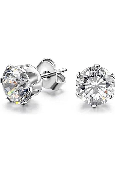 Öte Beri Hayallerin Ötesi 316l Surgical Steel Antiallergic Unisex 3mm, 4mm, 5mm, 6mm Square Zircon 4 Pairs Earrings Set