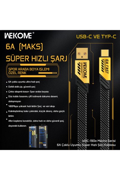 wekome WDC-190a 6A SARI MECHA Usb+Typ-c Veri Aktarım ve Şarj kablosu