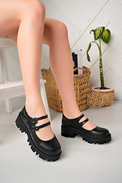 Nexs Women's Black Matte Harajuku Style Lolita Double Band Shoes