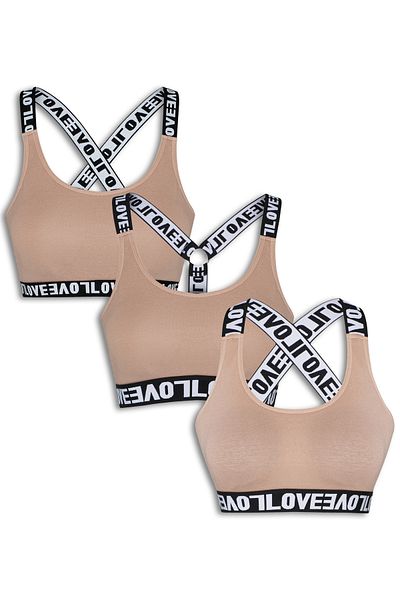 HNX Cotton LOVE Rubber Women's Sports Bustier 3-Piece