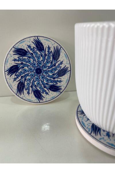 Eren Çini Seramiği 3 Adet 9 cm Çini Desenli  Seramik Bardak Altlığı