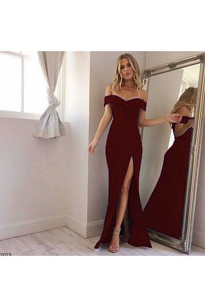 Secret Passion Lingerie Țesătură creponată pentru femei Madonna Guler Slit Fish Mold Burgundy Rochie lungă582013 667