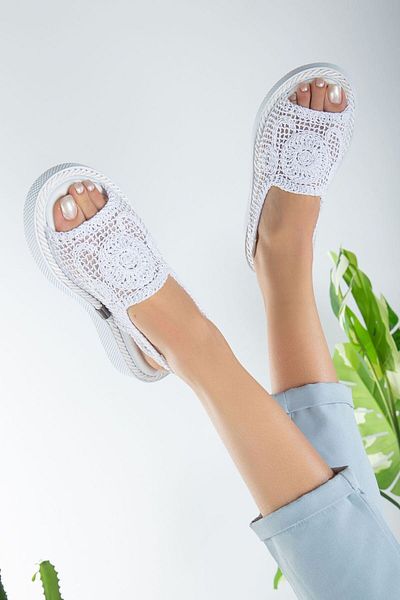 Mc vay Shoes White Lace Knitwear - Knitted Detailed Women's Sandals