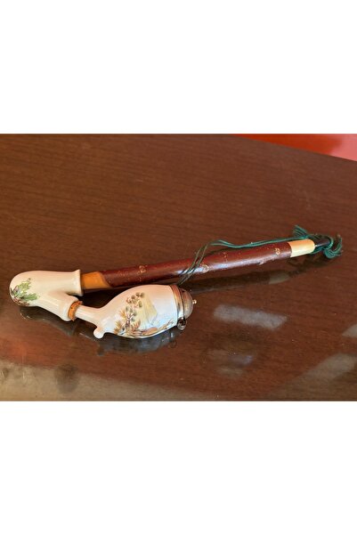 tayfuntufan antika koleksiyon 30 cm uzunluğunda avrupa porselen ve boynuz pipo