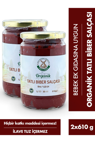 Mill & More Only Natural Products YENİ MAHSUL 2'li Organik Tuzsuz Tatlı Biber Salçası 610 g
