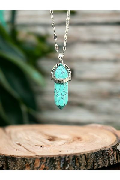 eHediyecim Turquoise Natural Stone Nail Necklace
