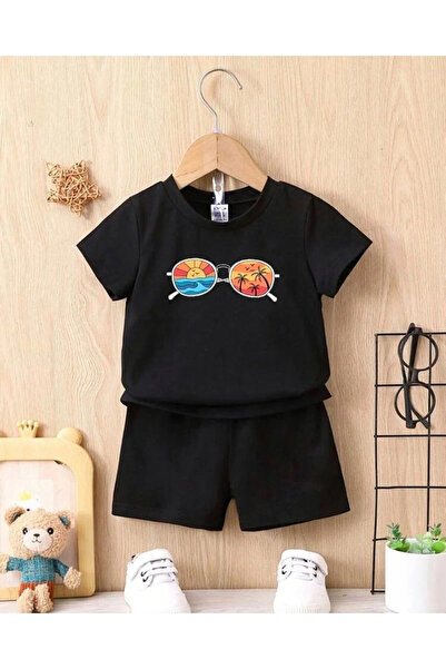 Amazon Ev Black Summer Glasses Printed Shorts-T-Shirt Set