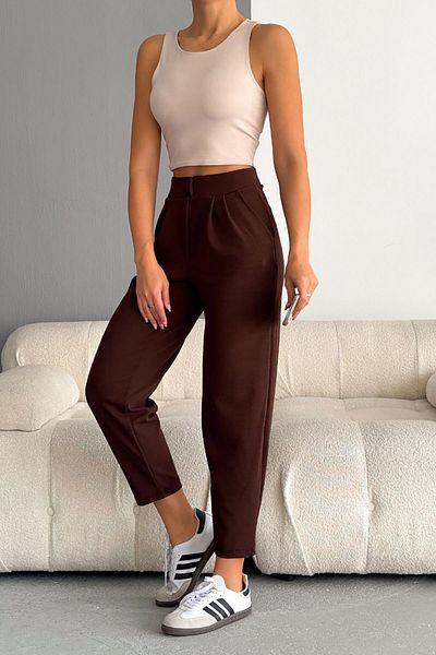 Deafox Braune, importierte Karotten-Crêpe-Hose aus Lycra