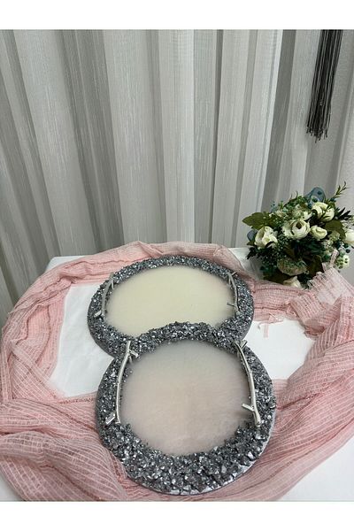 filiz kına ENGAGEMENT TABLE, GROOM TABLE, PRESENTATION TABLE 2 PIECES EPOXY STONE SILVER Henna, WEDDING, WEDDING, PRESENTATION