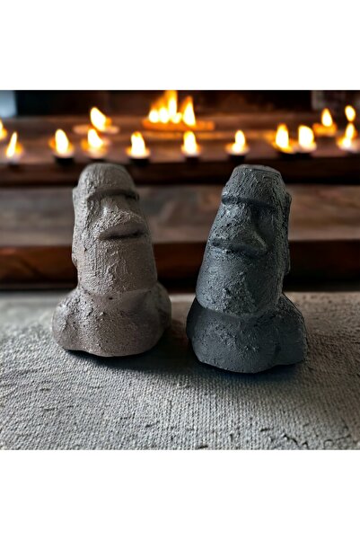 Mes Reves El Yapımı Beton Moai Paskalya Adası Dekoratif Heykel Hediyelik Biblo Ev Tasarım Dekoru 2 Li Set