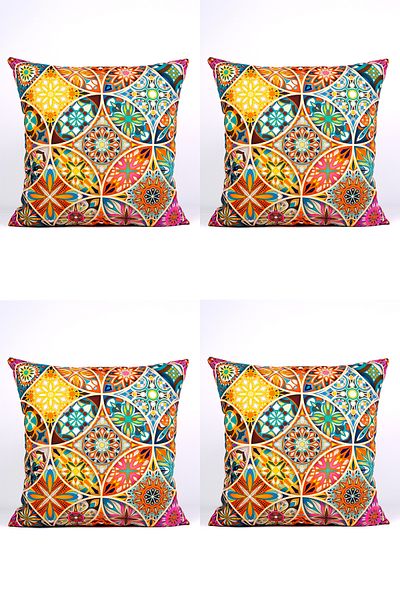 Cango Home Double Sided Multicolor Retro Vintage Patterned Digital Printed Throw Pillow Cover Set of 4 - Otyk278-Ct