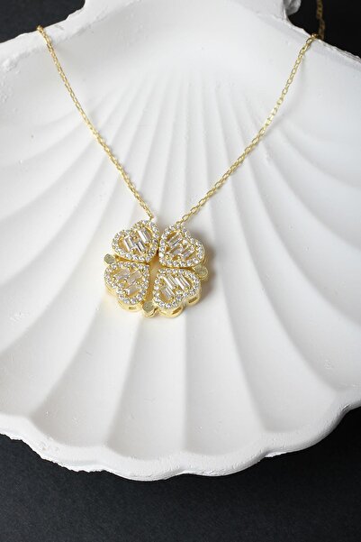 BY BARUN SİLVER Yonca Kalpli Açılır Kapanır Mıknatıslı Baget Zirkon Taşlı Gol...