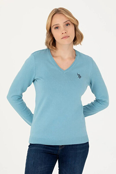 U.S. Polo Assn. Kadın V Yaka Basic Kazak %100 Pamuk
