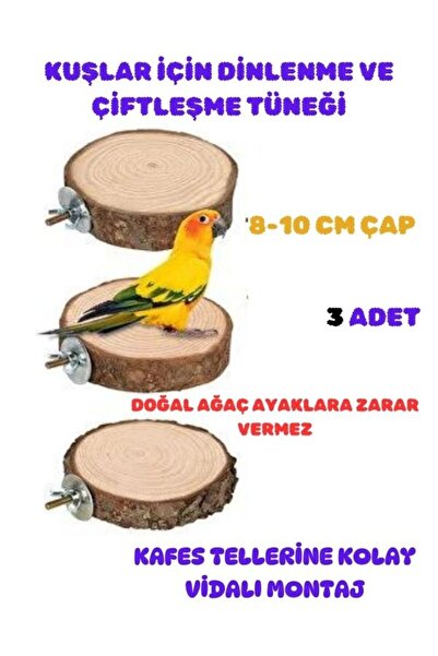 canlipetshop Kuşlar İçin Çiftleşme Ve Dinlenme Tüneği Yuvarlak Vidalı Doğal A...