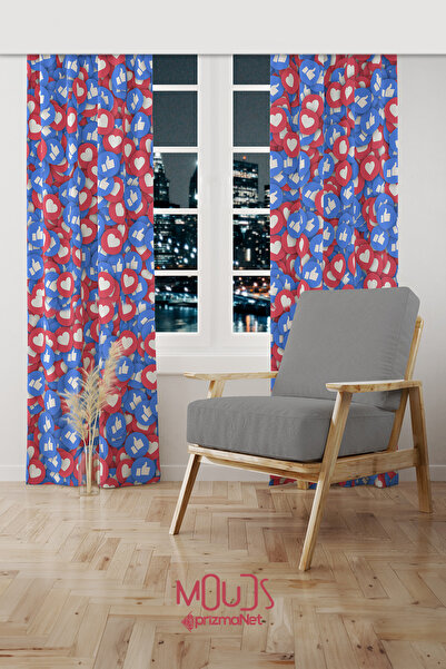 Moud's Fenomen Desenli Fon Perde Genç Odası Oturma Odası Süet Baskılı Ekstrafor Büzgü 2 Kanat PRD-2017