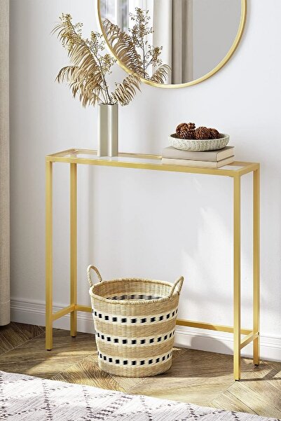 TOLIAHOME Modern Gold Renk Temper Camlı Dresuar Metal Konsol
