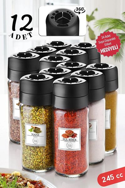 Open Home Concept 12 Pieces Star Spice Rack Set with Rotating Lids - Three Stages 245 Cc