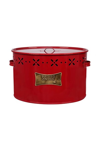 LUCKYHOMES Luxury Stainless Galvanized Potato and Onion Holder 2 Compartments Metal Potato Onion Bucket Red 18 Lt