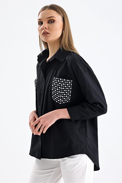 MD trend Γυναικείο πουκάμισο με λεπτομέρεια με διπλή τσέπη oversize