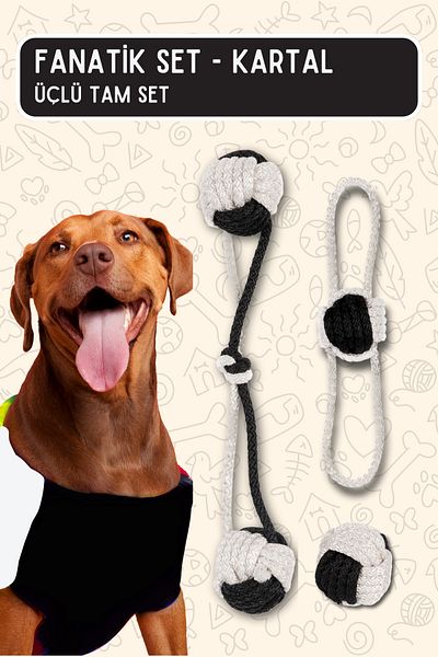 Proud Wave Dog Toy Fanatic Triple Set Floss Teeth Health Dog Ball Black White Medium Large Breed Teeth Scratching
