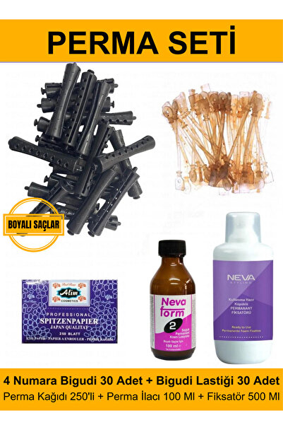 Kocaman Kozmetik Perma Bigudi Full Set No:4 - Boyalı Saçlar (Bigudi + Lastik + Perma Kağıdı + Perma İlacı + Fiksatör)