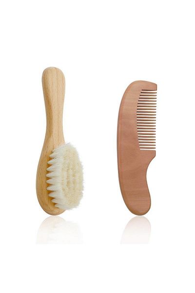 ManamaBaby Baby Set of 2, Natural Goat Hair Baby Hair Brush and Baby Comb