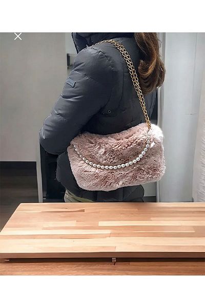 LEATHEROO women's powder pink plush pearl shoulder bag