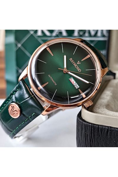 Raymond Rose Gold Green Automatic Men's Wristwatch