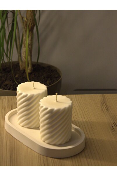 Mumy Desing 2 Adet Burgu Silindir Mum Krem Pudra Kokulu Candle Soya Wax Vegan...