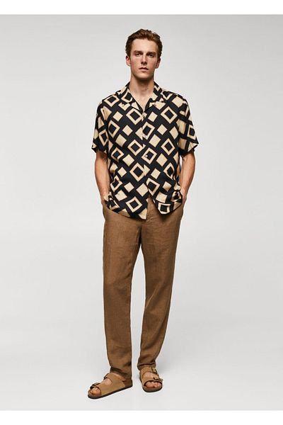 MANGO Man Cămașă de bowling cu model geometric