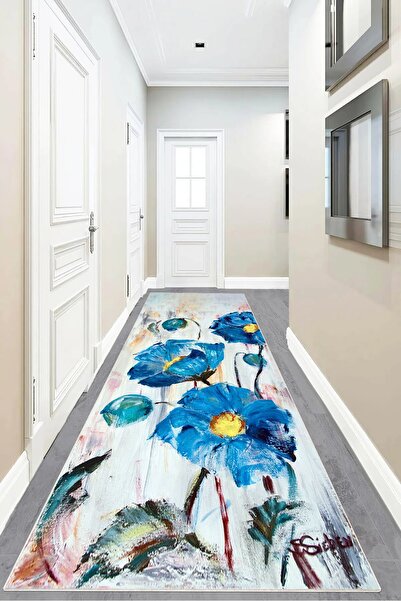 Pelangi Çiçek Desenli Dijital Baskı Yıkanabilir Kaymaz Taban Modern Salon Halı ve Yolluk