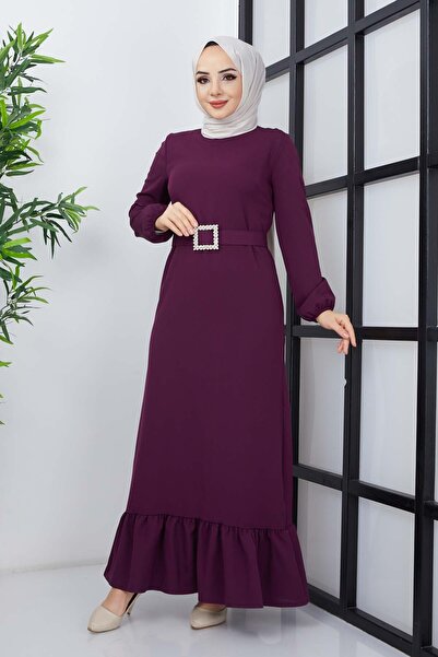 marwella Dilay Atlas Elbise - Mor