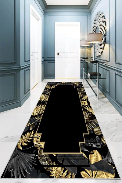 Pelangi Tropikal Yaprak Çerçeveli Dijital Baskı Yıkanabilir Kaymaz Taban Klas...