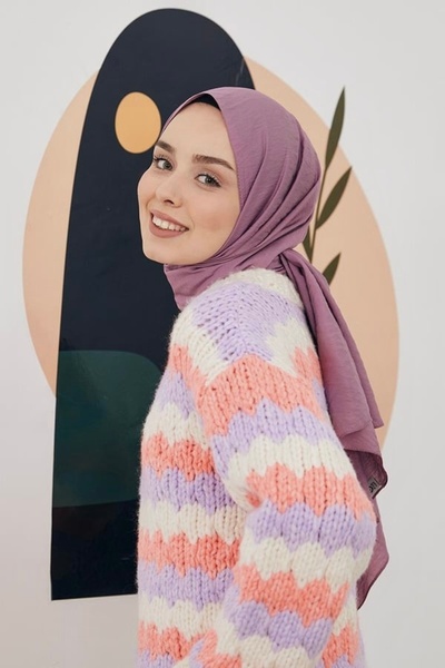 5 FİVE SCARF Düz Renk Şal - Touch Pamuk Şal - Pamuklu Şal - Lila Şal - Leylak