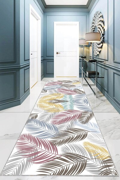 on the clouds Renk Bloklu Kuş Tüyü Desenli Dijital Baskı Kaymaz Taban Yıkanab...