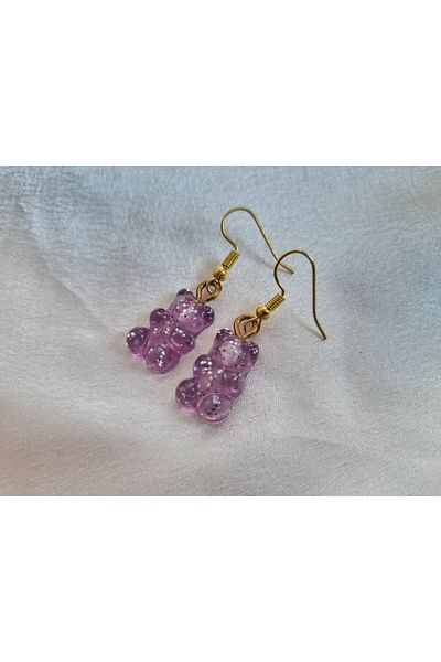 Es Kozmetik Glitter Teddy Bear Haribo Earrings with Jelly