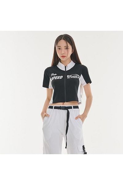 Touz Moda Speed Printed Zippered Crop Top