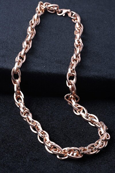 BY BARUN SİLVER Kalın Zincir Yuvarlak Halka Oval Model 925 Ayar Rose Renk Güm...