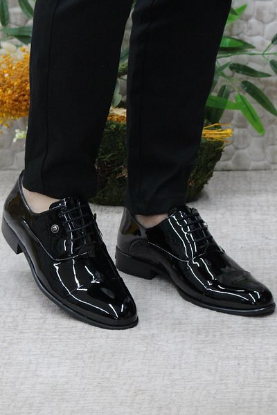 Pierre Cardin 7018 Pantofi de mire din piele lacuita neagră Pantofi de costum Pantofi clasici pentru bărbați