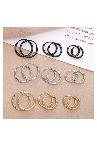 Öte Beri Hayallerin Ötesi 316l Unisex Antiallergic Stainless Non-Tarnish Earring Set - 1 Pair of Hoops