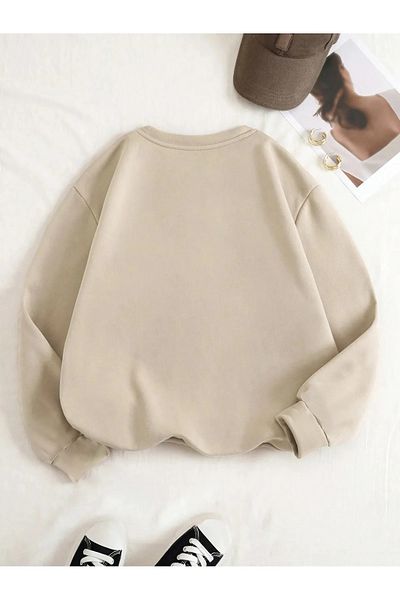 ciwi&life Unisex 2ip πλεκτό ύφασμα Crew Neck Beige Oversize Boyfriend φούτερ