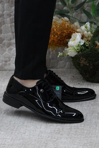 Pierre Cardin 7018 Pantofi de mire din piele lacuita neagră Pantofi de costum Pantofi clasici pentru bărbați