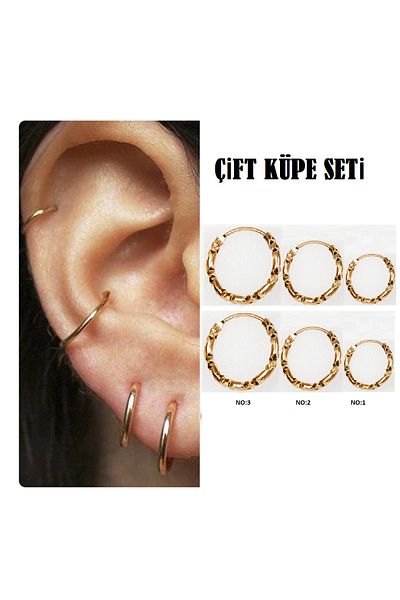 Öte Beri Hayallerin Ötesi 316l Unisex Antiallergic Stainless Non-Tarnish Earring Set - 1 Pair of Hoops