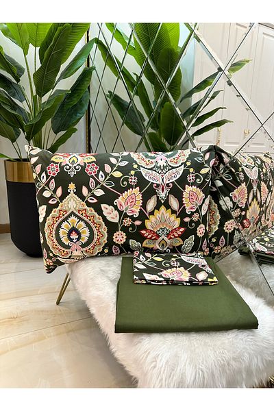 micoton 100% Cotton Double Elasticless Sheet and Pillow Set