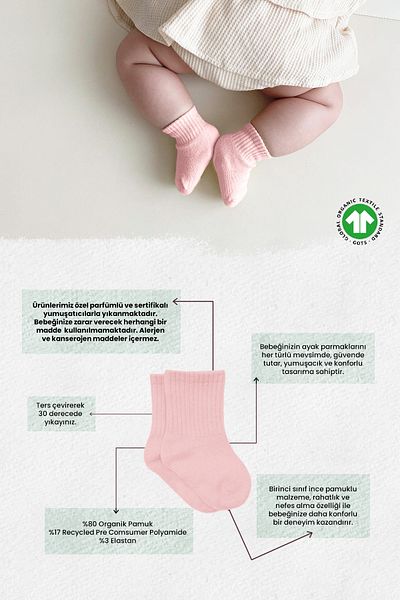 Biorganic Bistyle Basic 6-Piece Jersey Flat Socket Socks BS6002 Pink Ecru